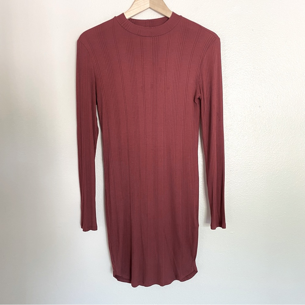 Forever 21 Ribbed Long Sleeve Mock Neck Bodycon Mini Dress Mauve Size Small